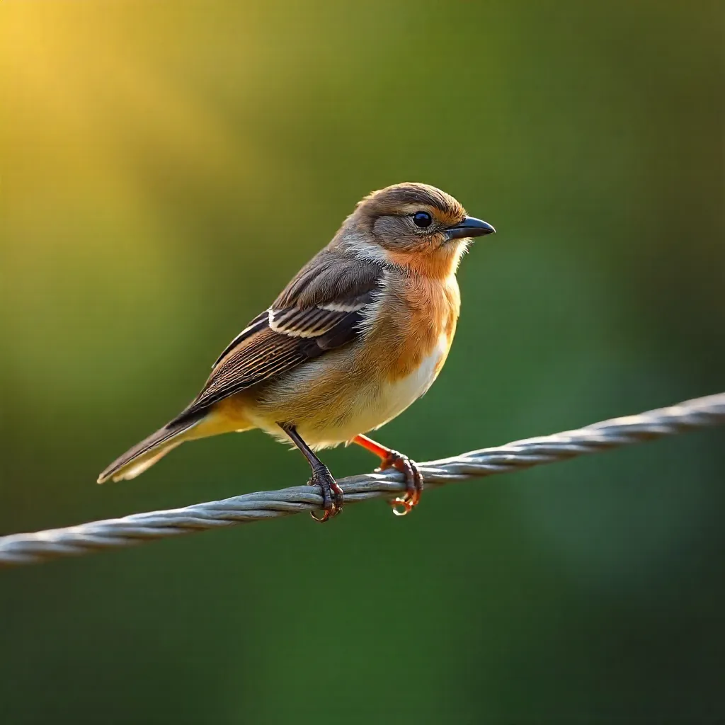 Serene Small Bird on a Wire at Dawn