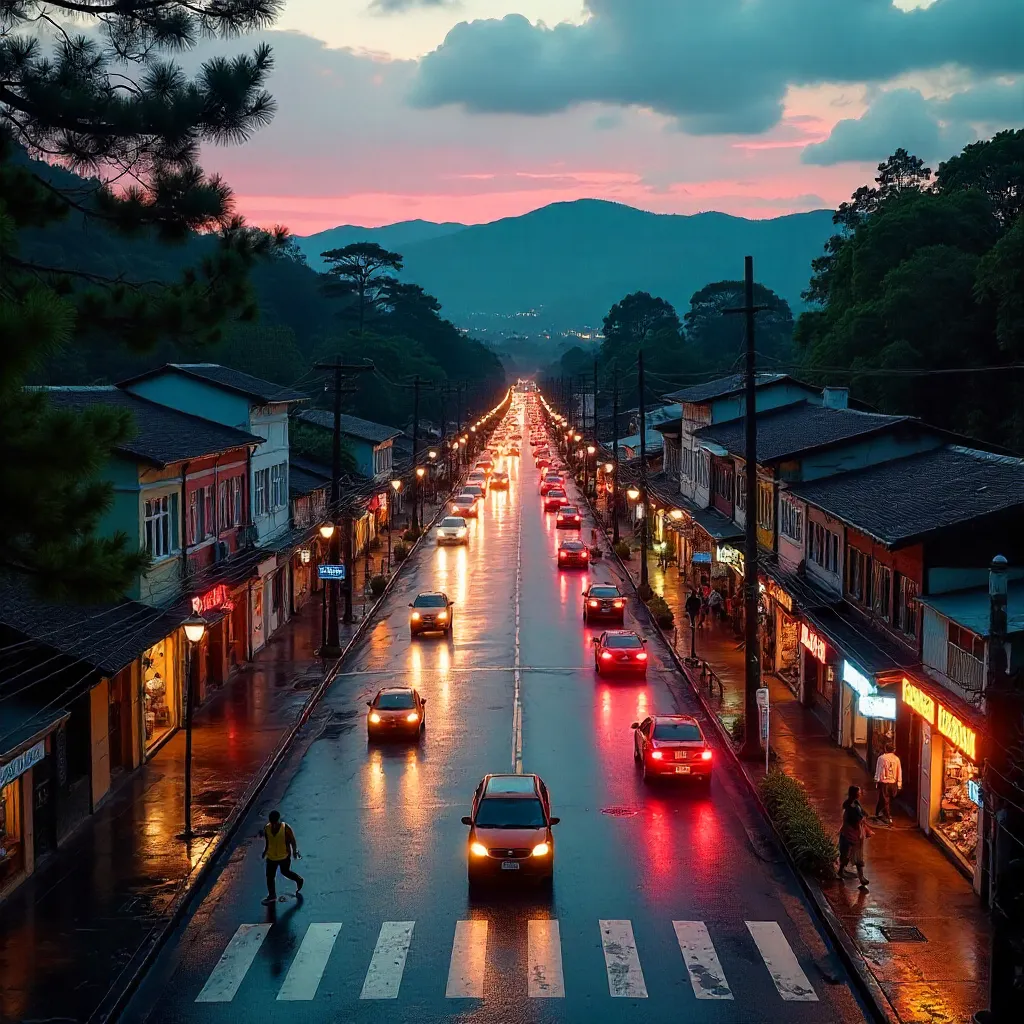 Aerial Twilight Crossing on Session Road, Baguio