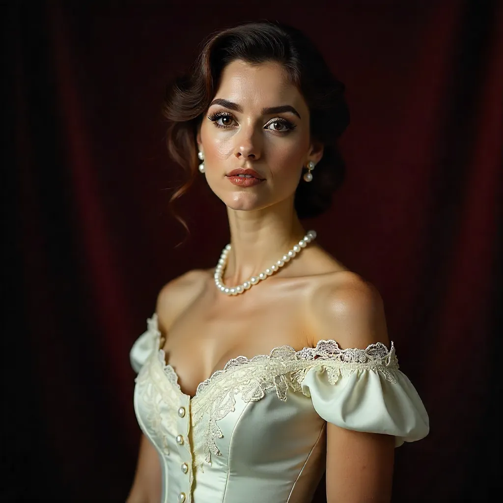 Portrait of a Woman in Vintage White Dress with Jewelry