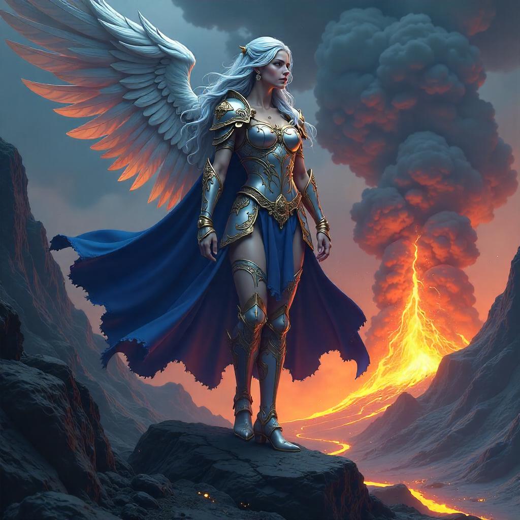 Valkyrie on Volcanic Rocks in Anime Style