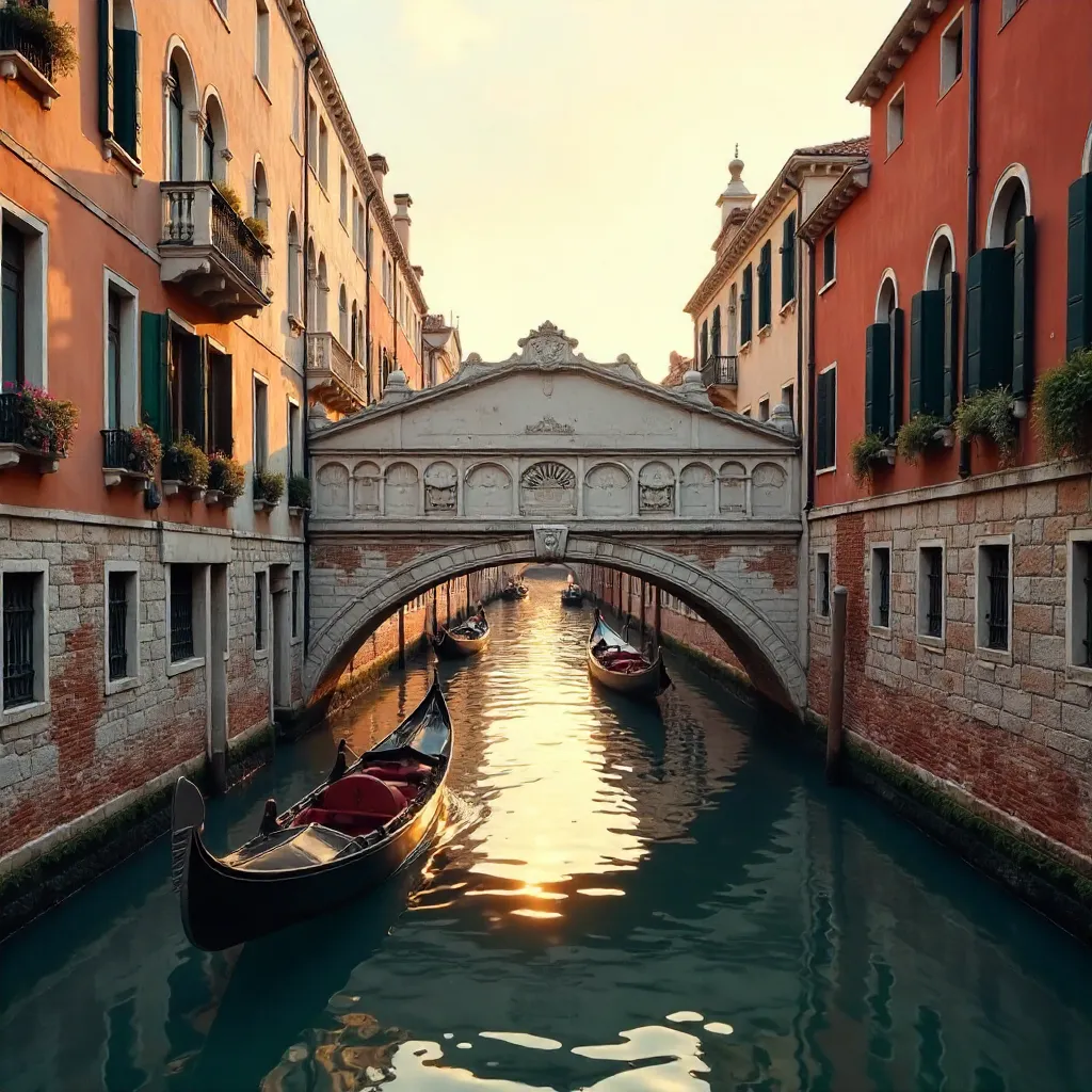 Venetian Charm: Bridge Over a Luminous Canal