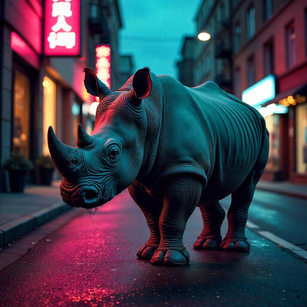 Rhino in a Photographic Comic Book Scene