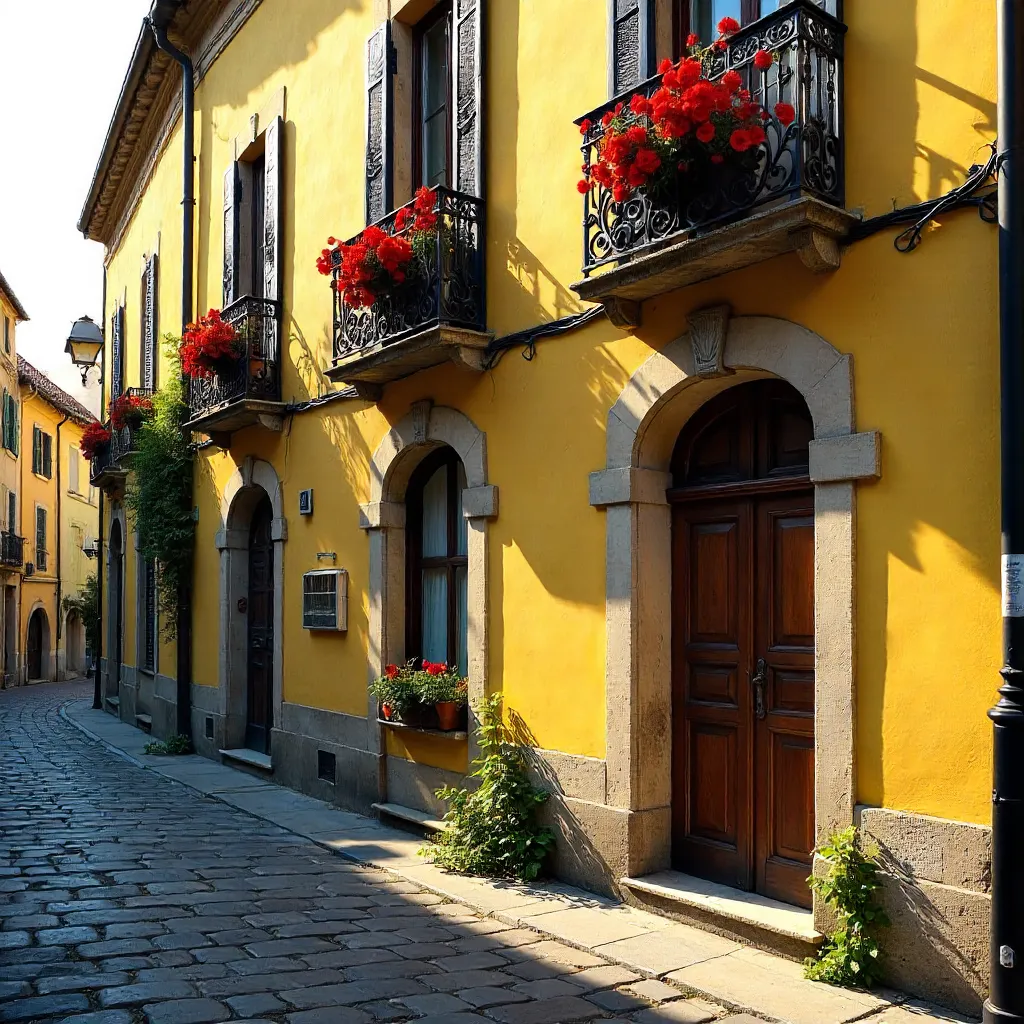Charming Yellow Facade with Black Balconies