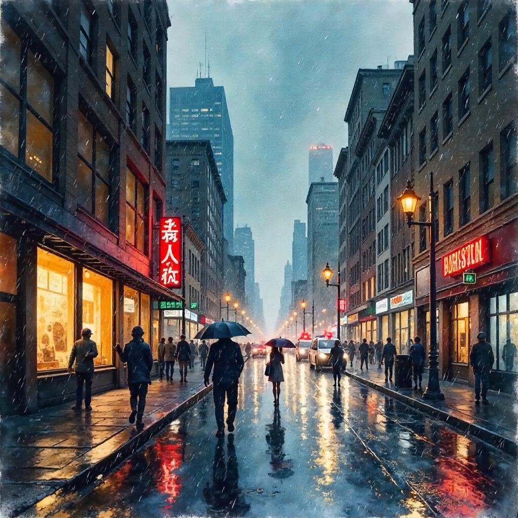 Shaken City in Heavy Rain: A Watercolor Earthquake