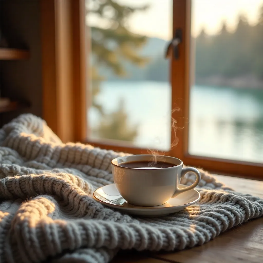 Cozy Coffee by the Lake View Window