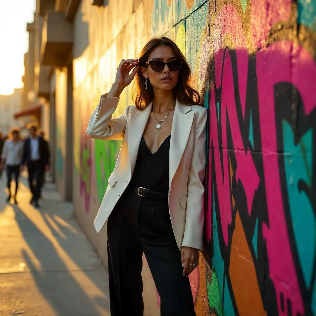 Cairo Graffiti Chic: Model Against Neon Wall