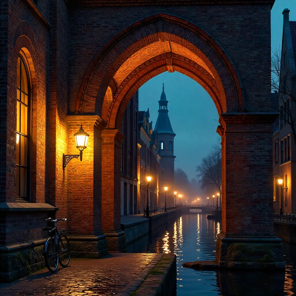 Illuminated Gothic Archway in Utrecht