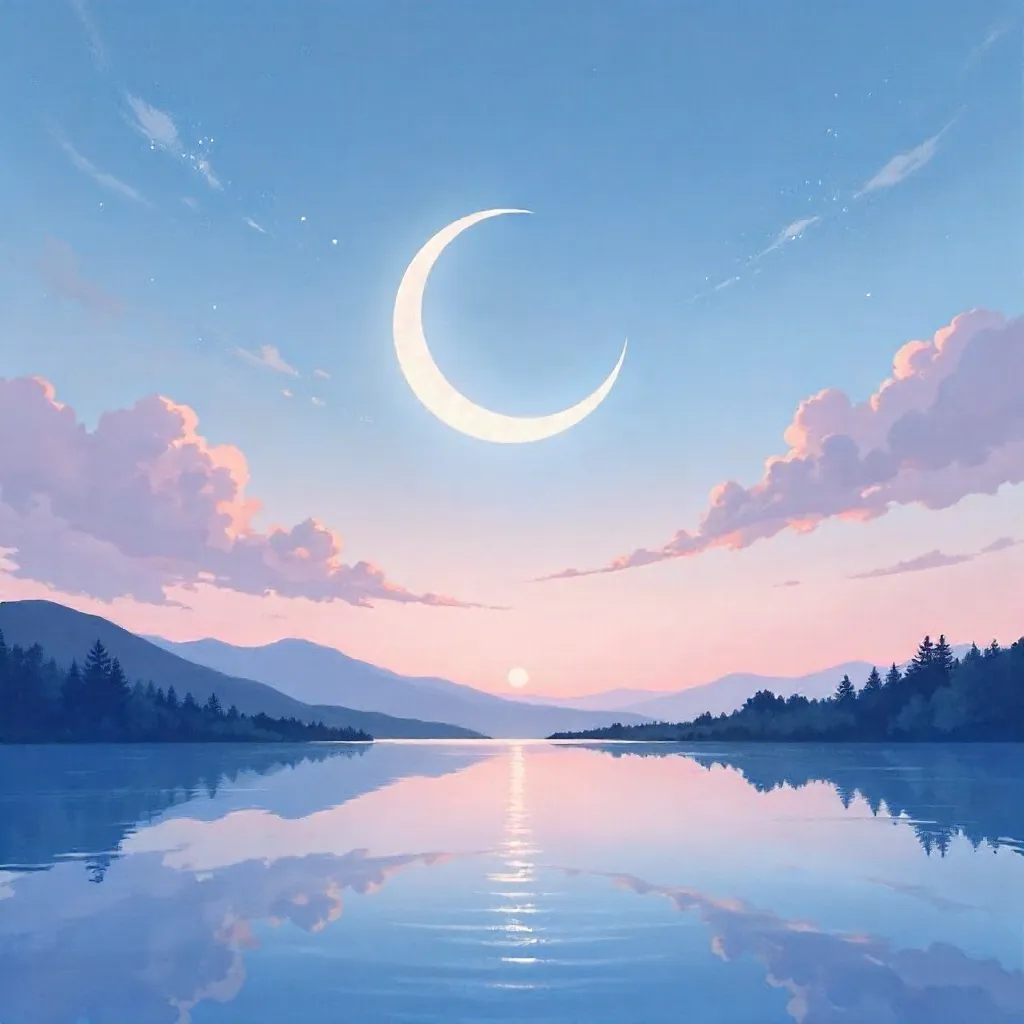 Serene Crescent Moon Over a Gentle Twilight Sky