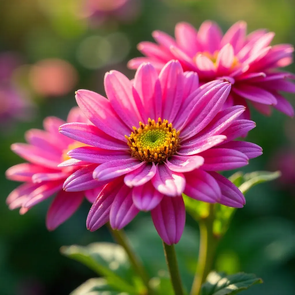 Vibrant Pink Chrysanthemums in Natural Light