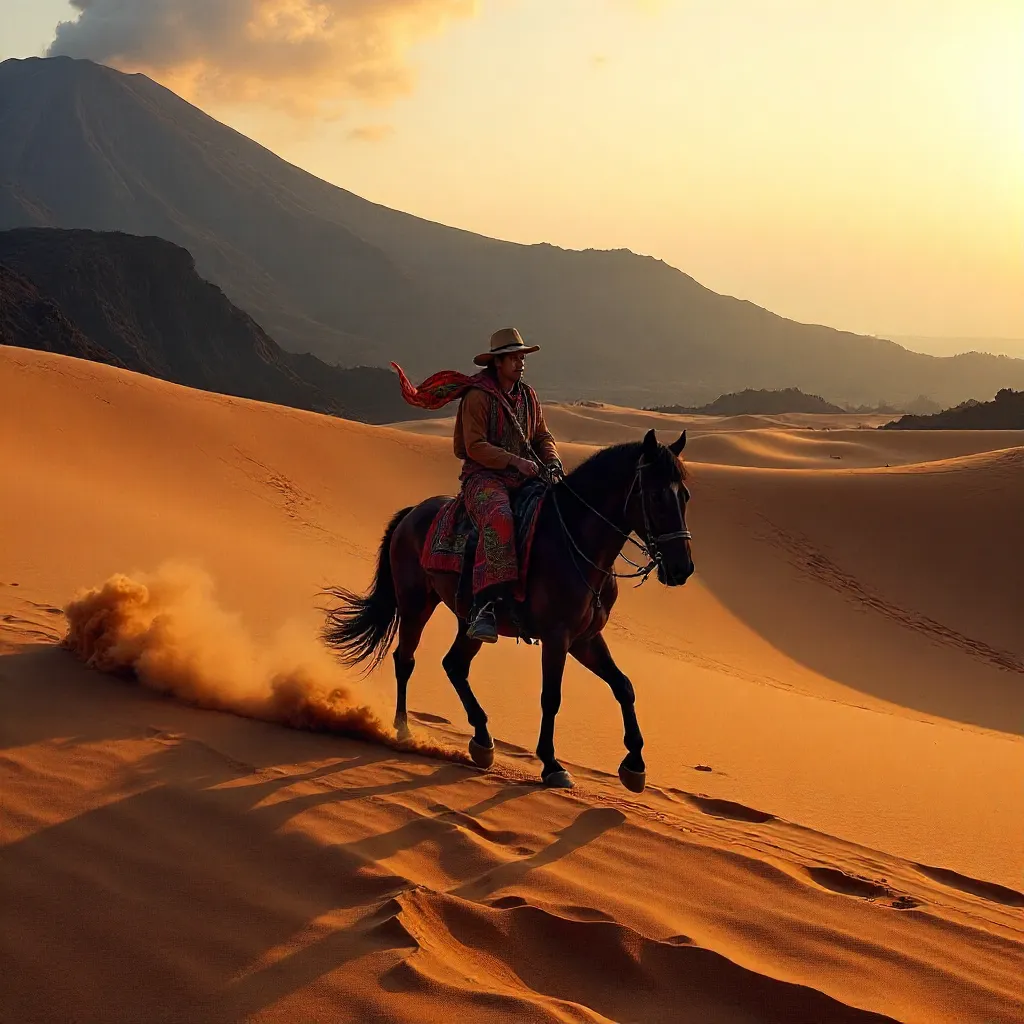 Rider on Mount Bromo's Sea of Sand at Dawn