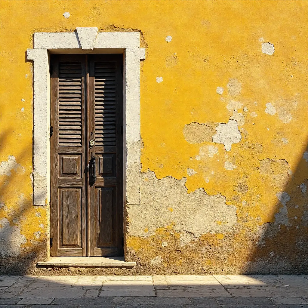 Corfu Rustic Yellow Wall with Peeling Paint