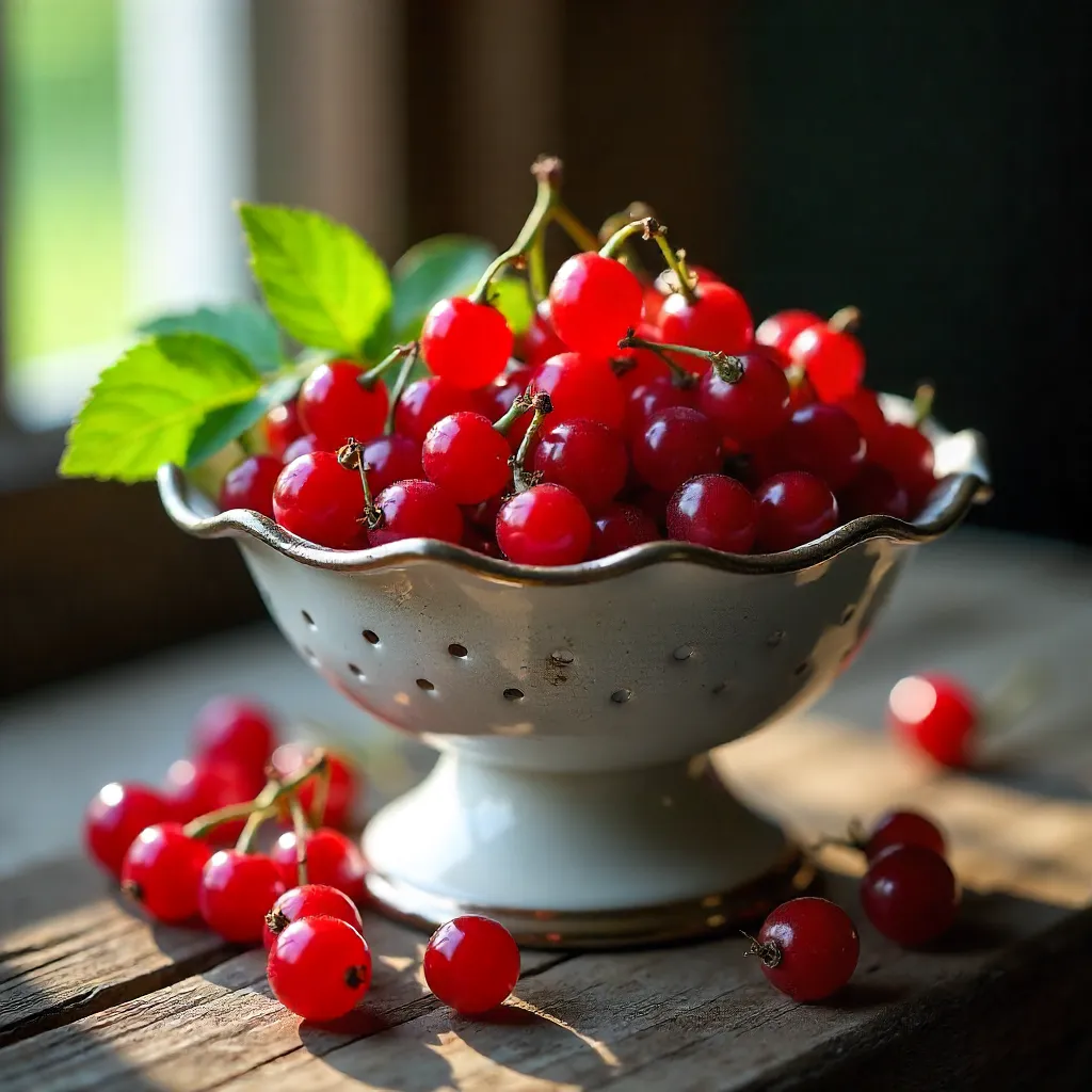 Fresh Red Currants in a Vintage Dish
