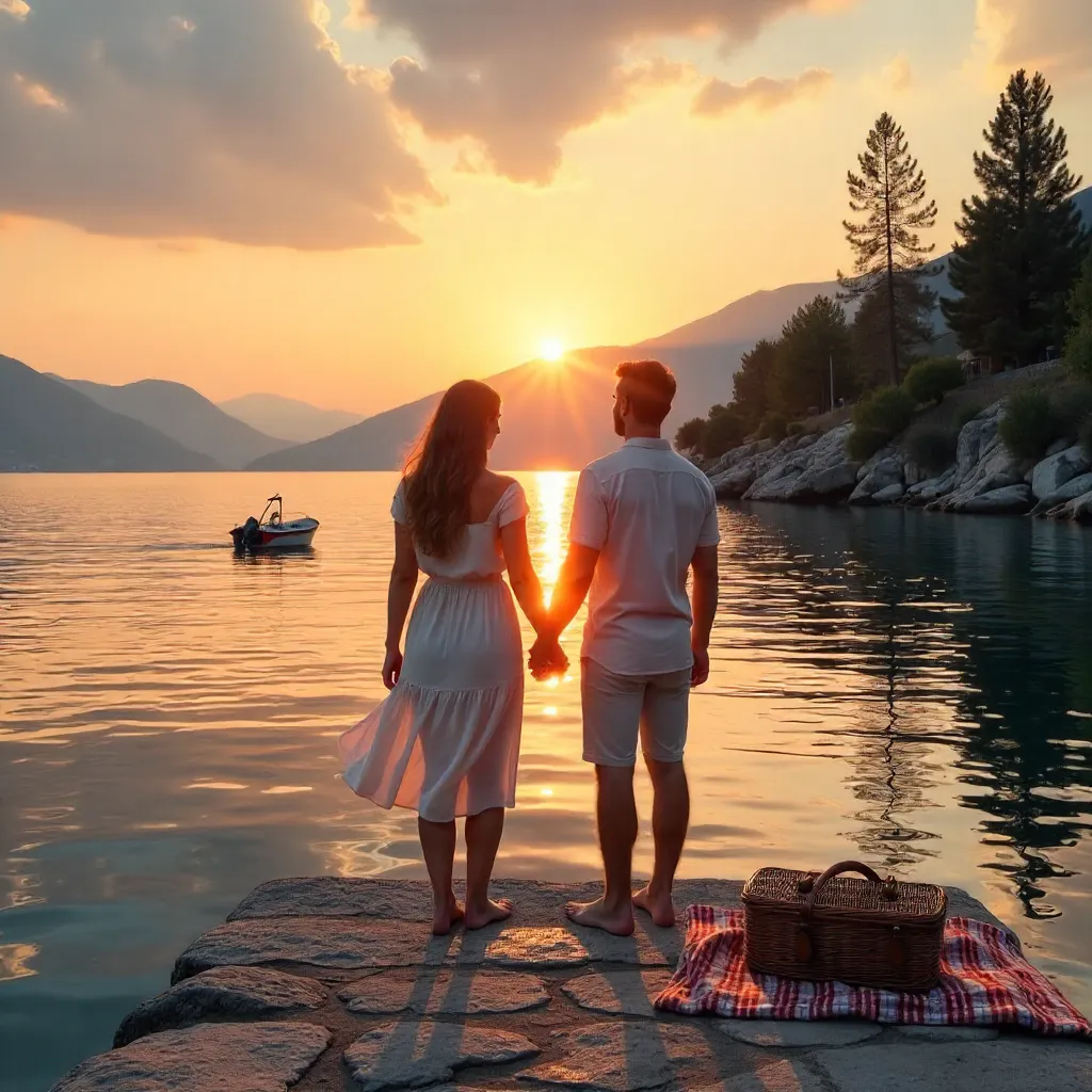 Couple at Sunset on Lake Ohrid, North Macedonia