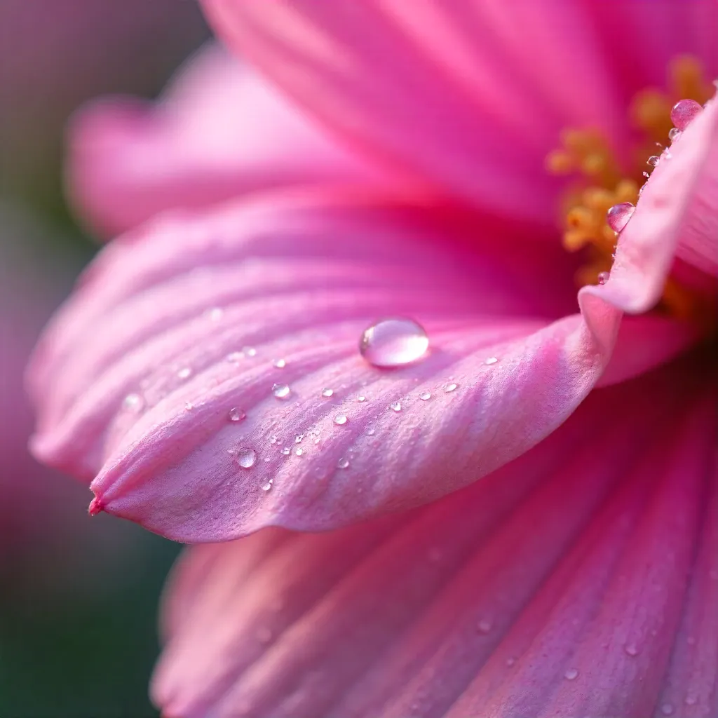 Intricate Macro Shot of a Pink Petal with Dew Drops