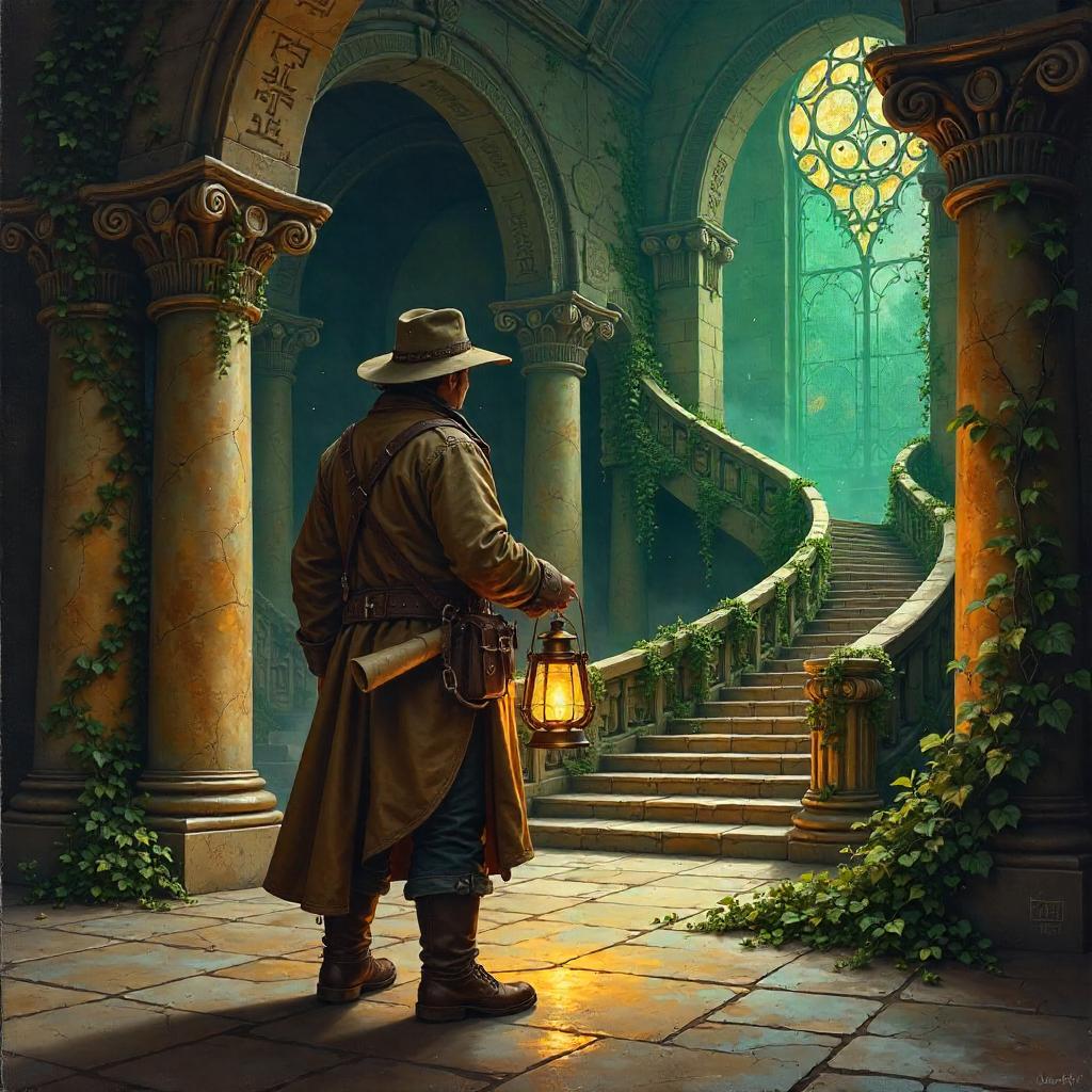 Explorer in an Enchanted Castle: An Oil Painting