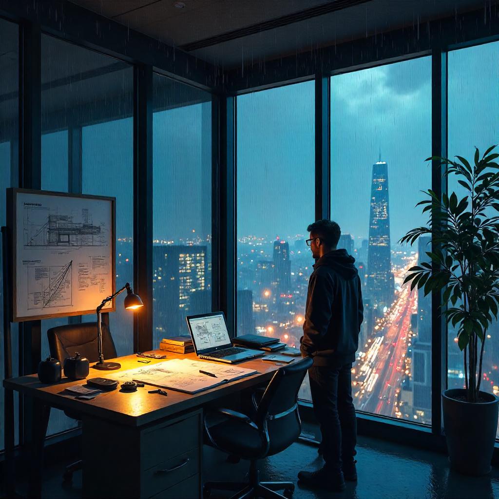 Rainy High-Rise Office — Concept Art Scene