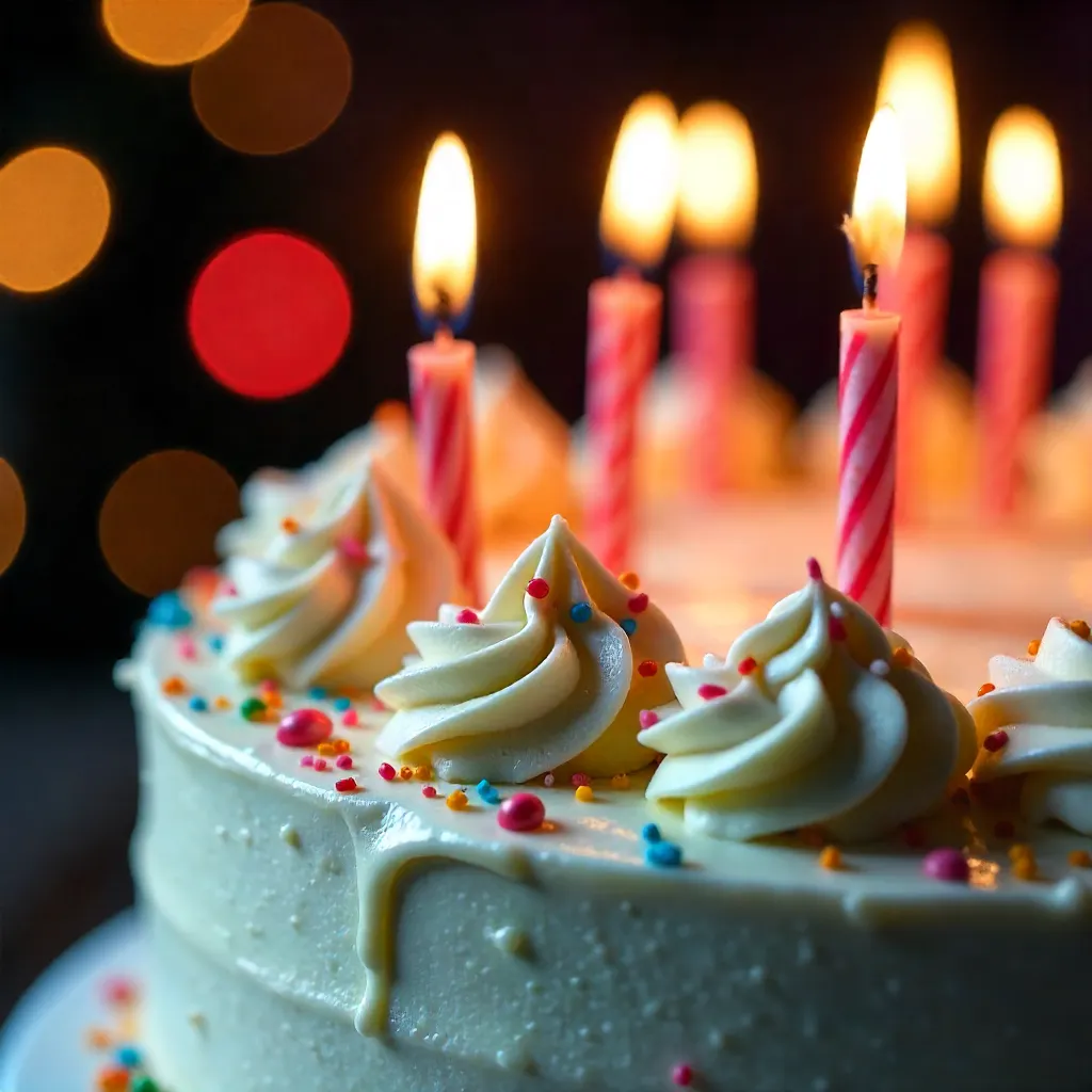 Macro Close-Up: Festive Cake with Lit Candles