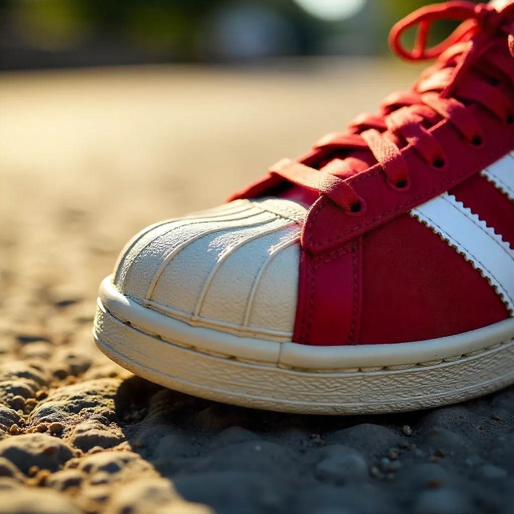 Sunlit Close-Up: Red Sneaker on Pavement