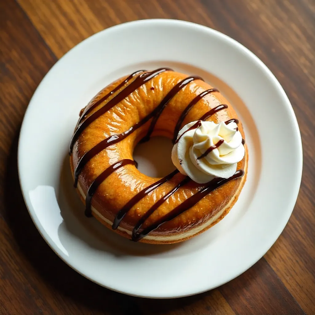 Top-Down Chocolate-Drizzled Donut with Cream