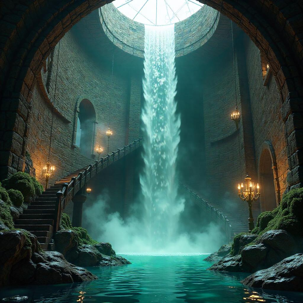 Waterfall Within a Wizard's Tower - 3D Render
