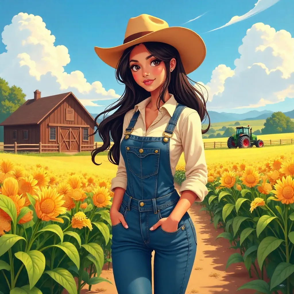 Latina Woman on a Sunny Anime Farm
