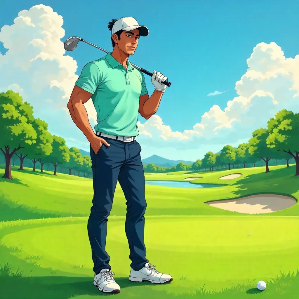 Anime-Style Indian Man on a Golf Course