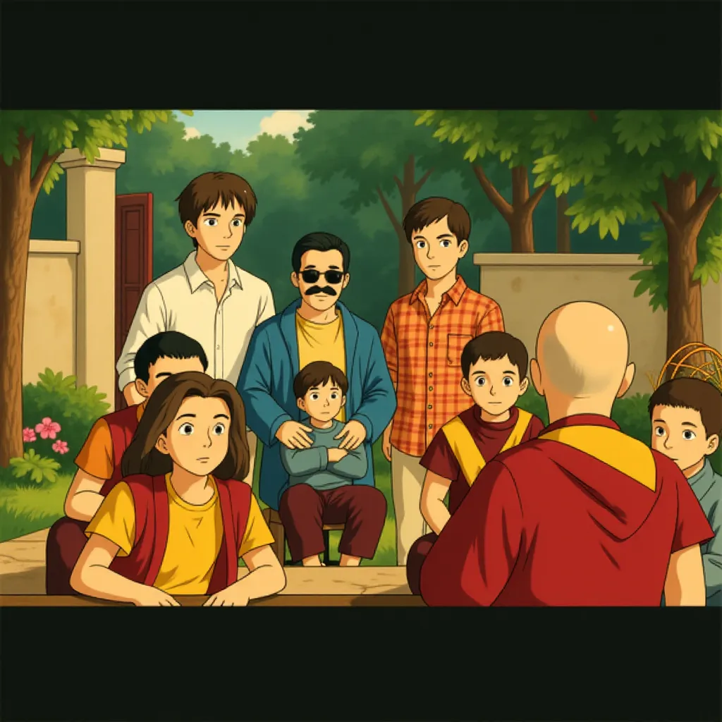 Bradley Cooper, Zach Galifianakis, Ed Helms, Crystal the Monkey, and Aroon Seeboonruang in The Hangover Part II (2011) - Anime style