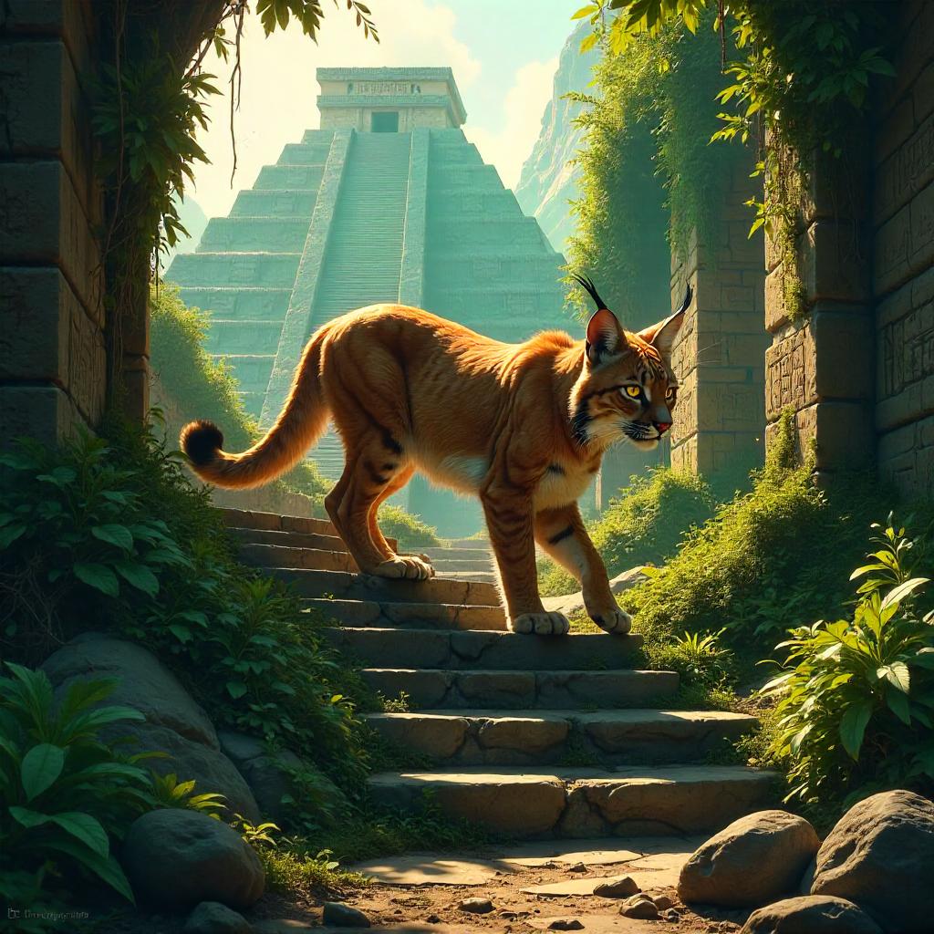 Lynx Guardian Amid Mayan Ruins