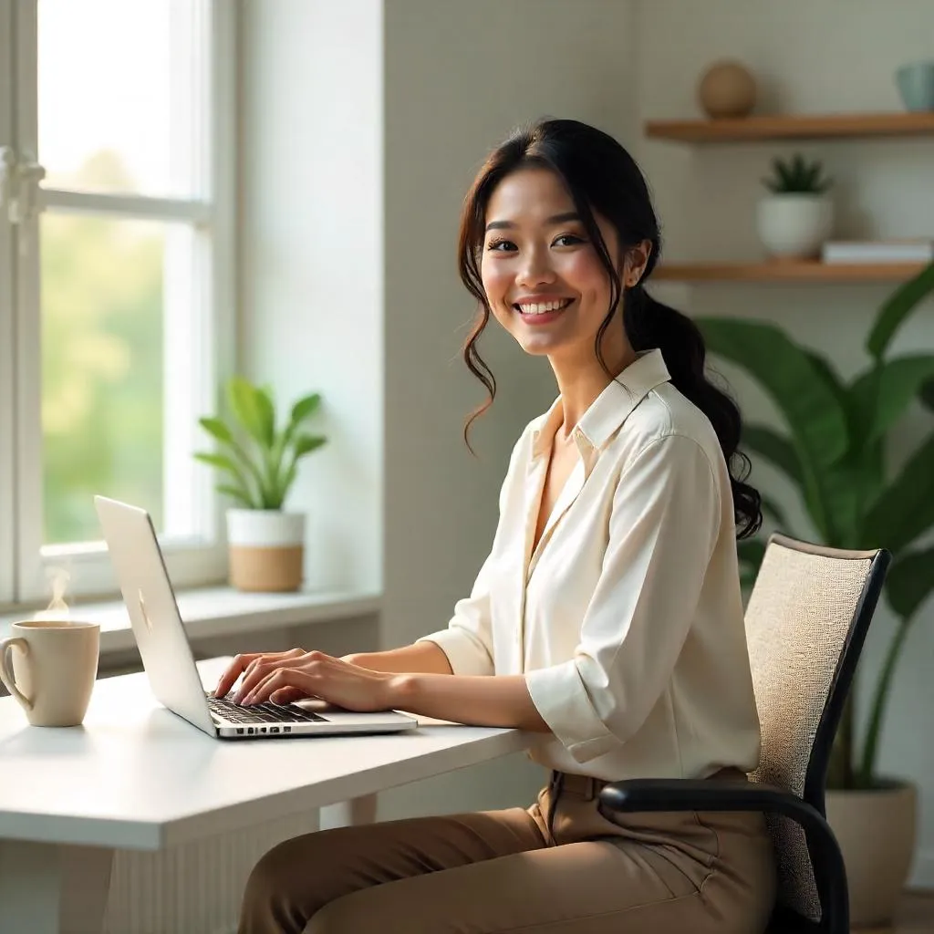 Cheerful Latina in a Modern Workspace - 3D Render