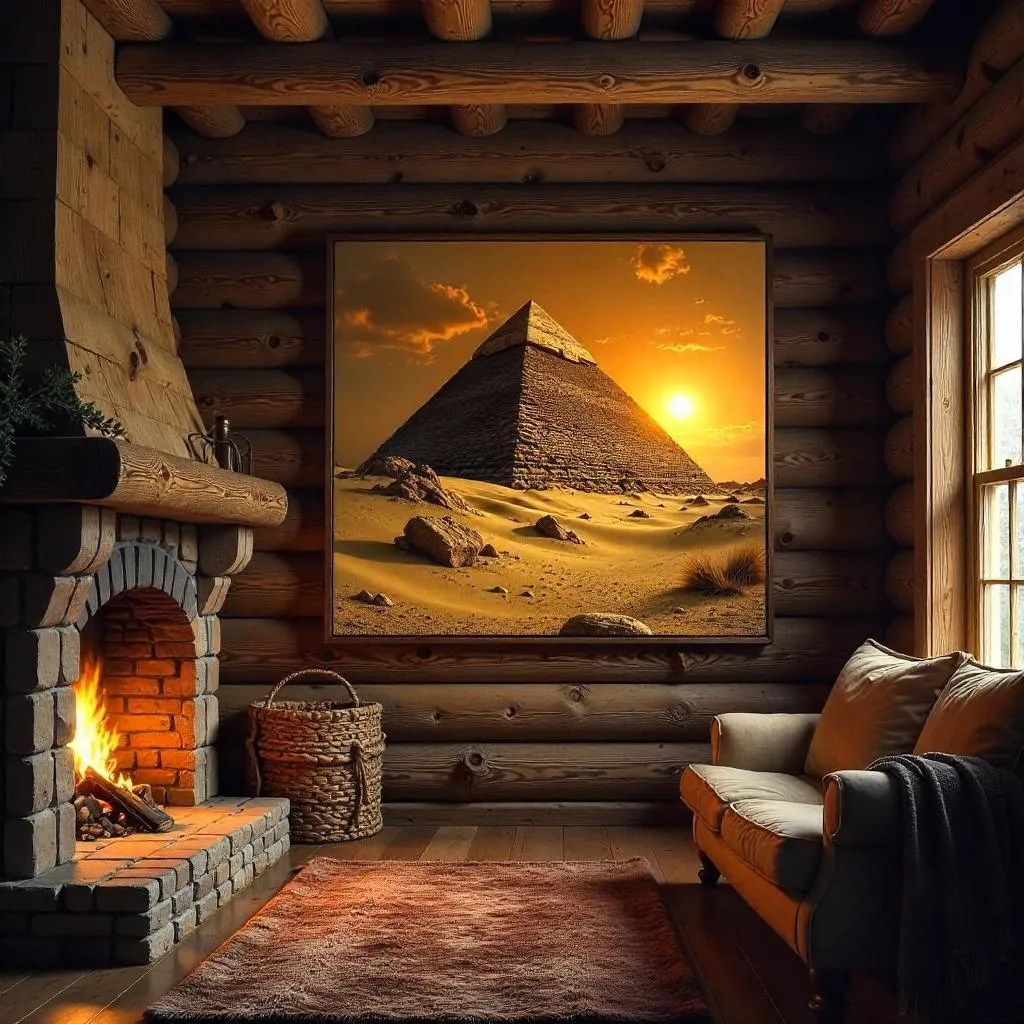 Pyramid in a Rustic Log Cabin — Oil Painting