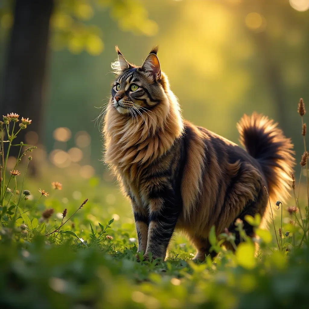 Elegant Maine Coon in Tall Grass