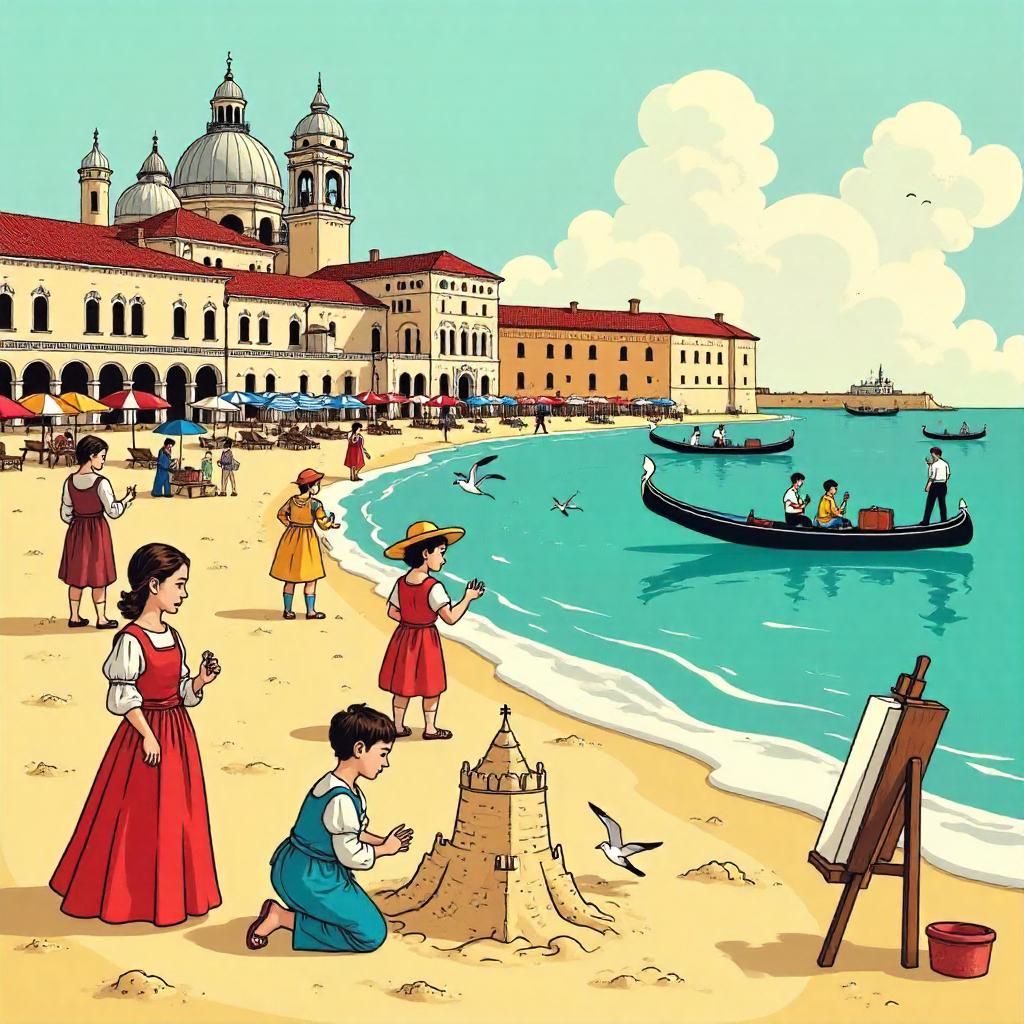 Renaissance Italy Beach Cartoon Scene