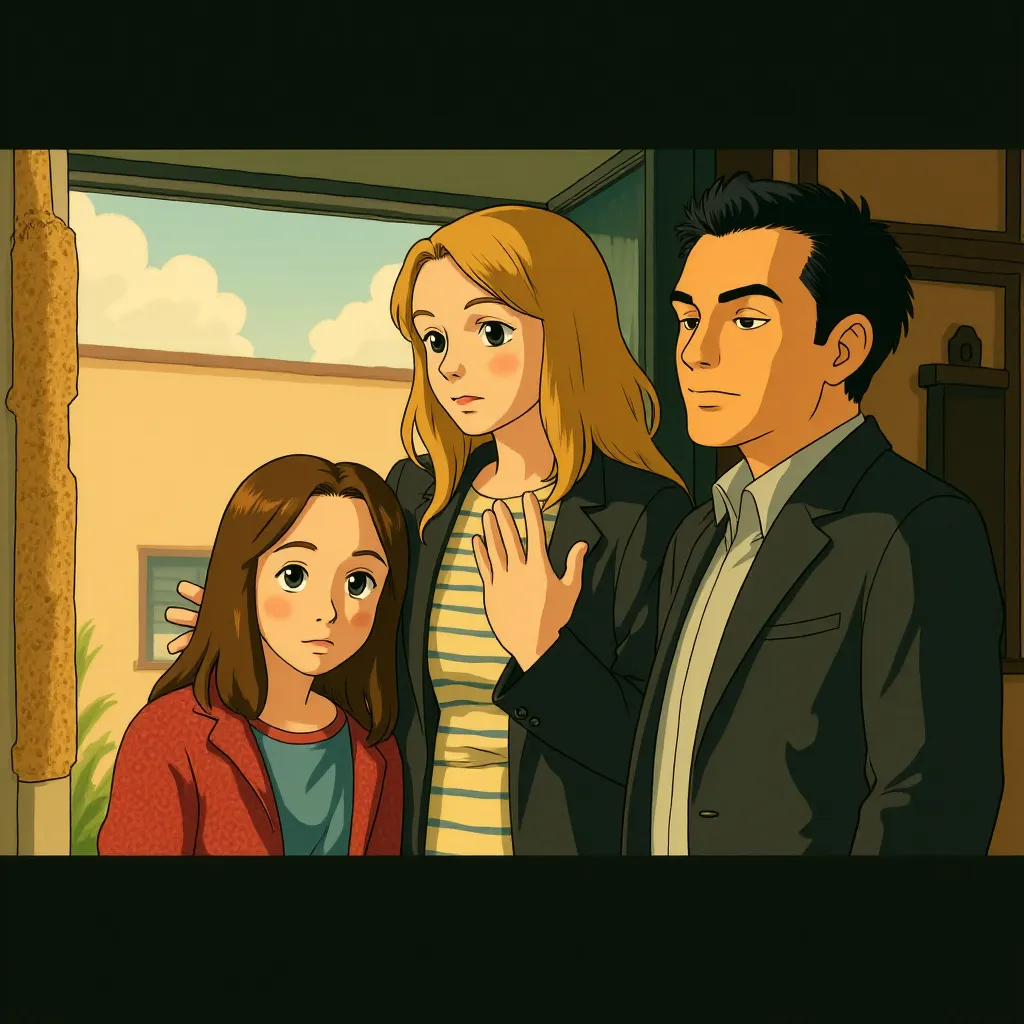 Scoot McNairy, Alix West Lefler, and Mackenzie Davis in Speak No Evil (2024) - Anime style