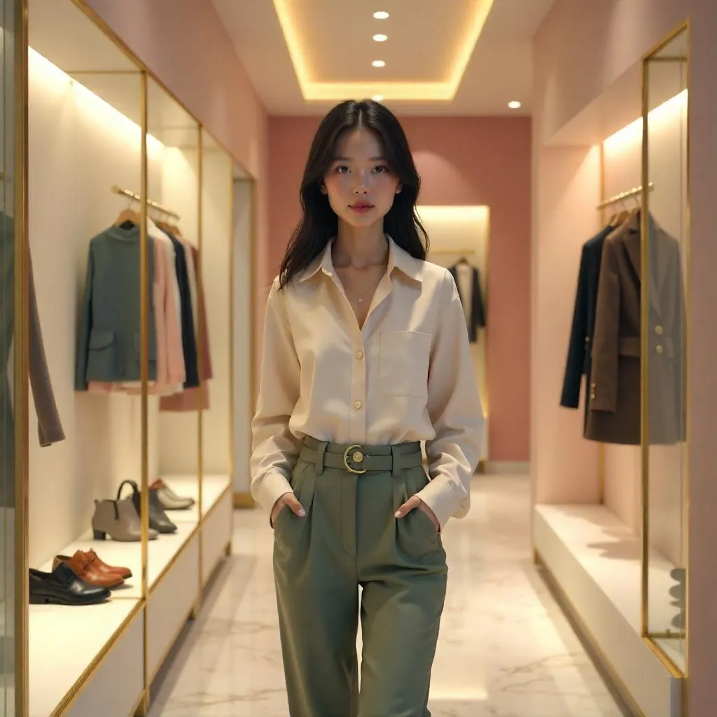 Boutique 3D Render: Young Asian Woman Shopping