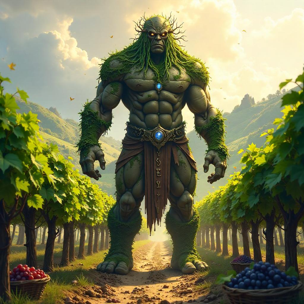Earth Elemental Guardian in a Sunlit Vineyard