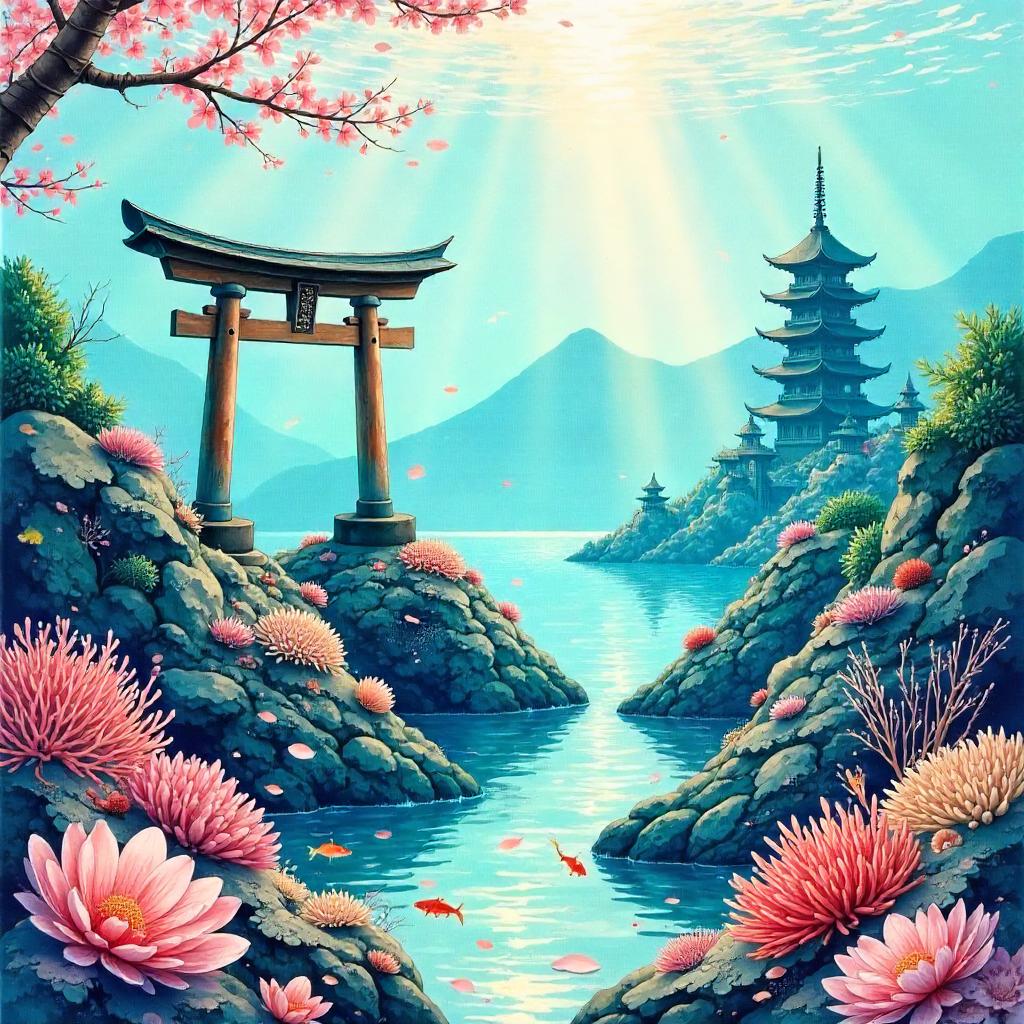 Undersea Ukiyo-e: Feudal Japan Coral Reef in Watercolor