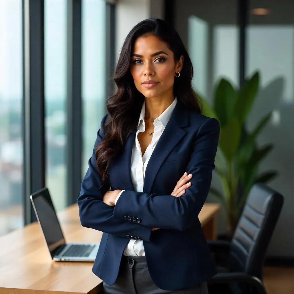 Confident Latina in a Modern Office