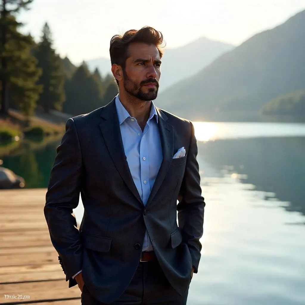 Photorealistic Portrait: Latino Professional by a Lake