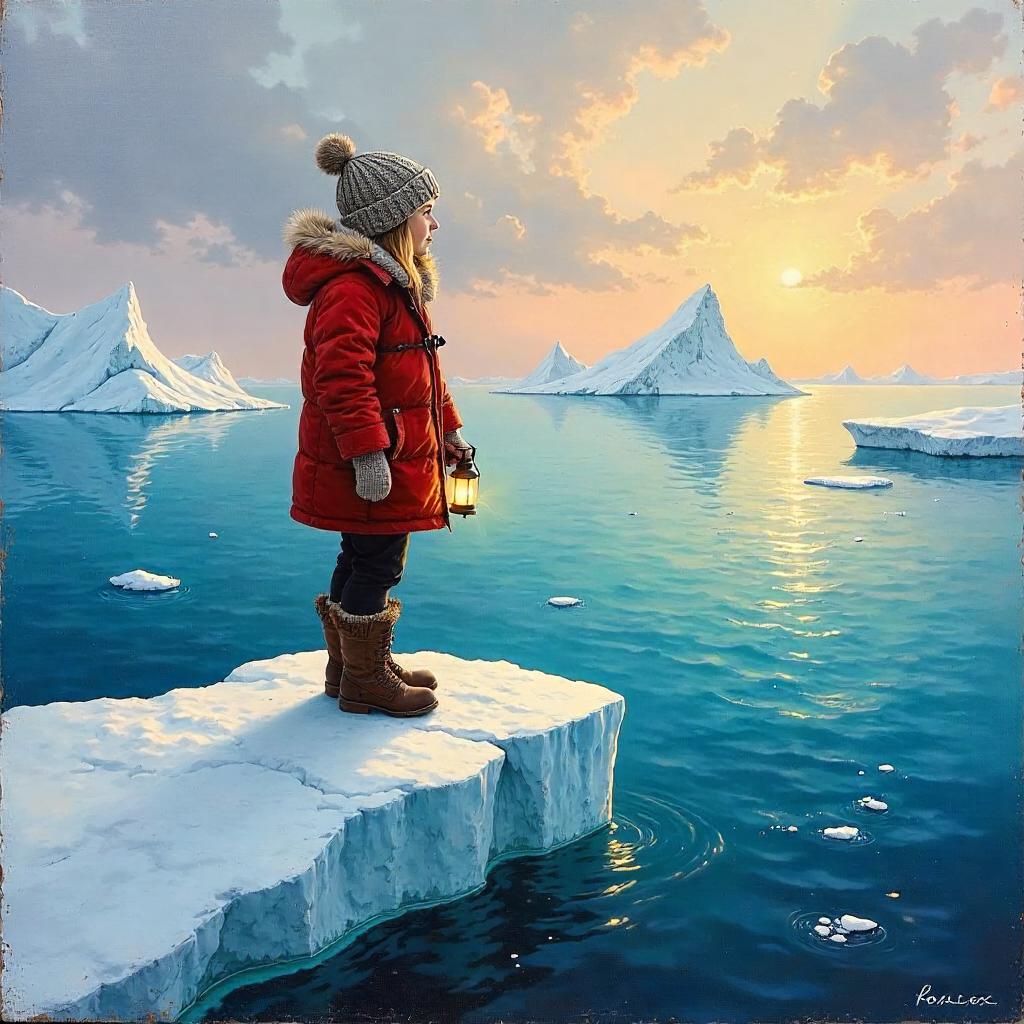 Oil Painting of a Child on a Floating Iceberg