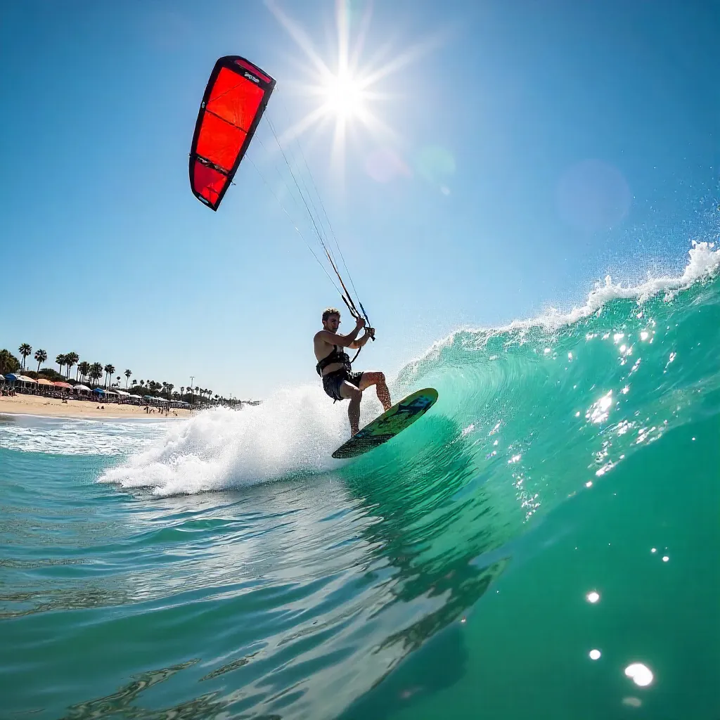 Red Kite Surfer over Palavas-les-Flots Waves