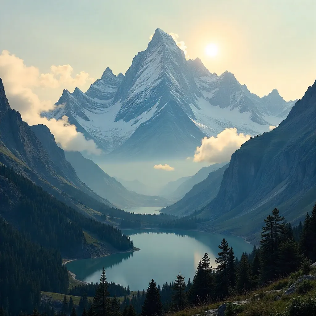 Serene Alpine Peaks Shrouded by Clouds