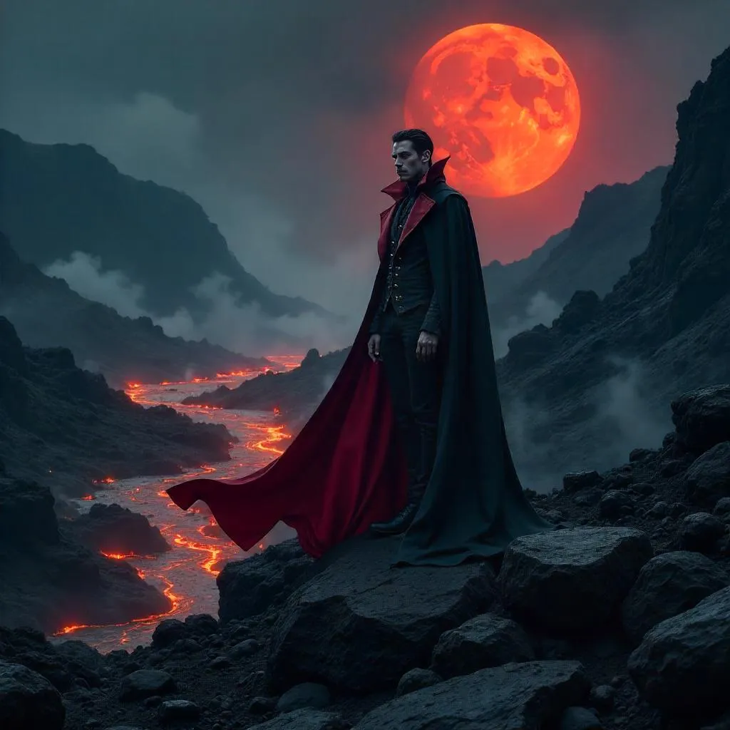 Vampire on Volcanic Rocks, Photorealistic