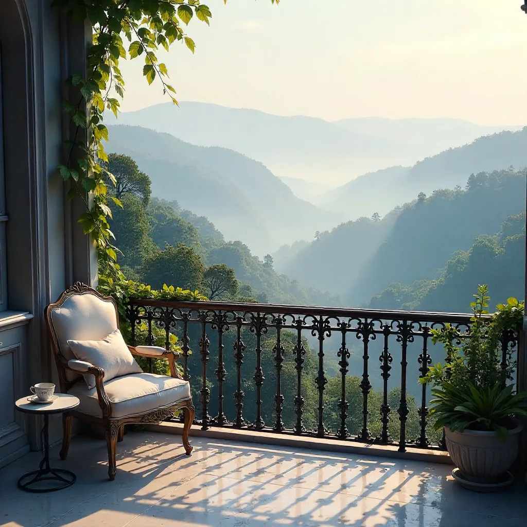 Elegant Balcony Over Misty Landscape