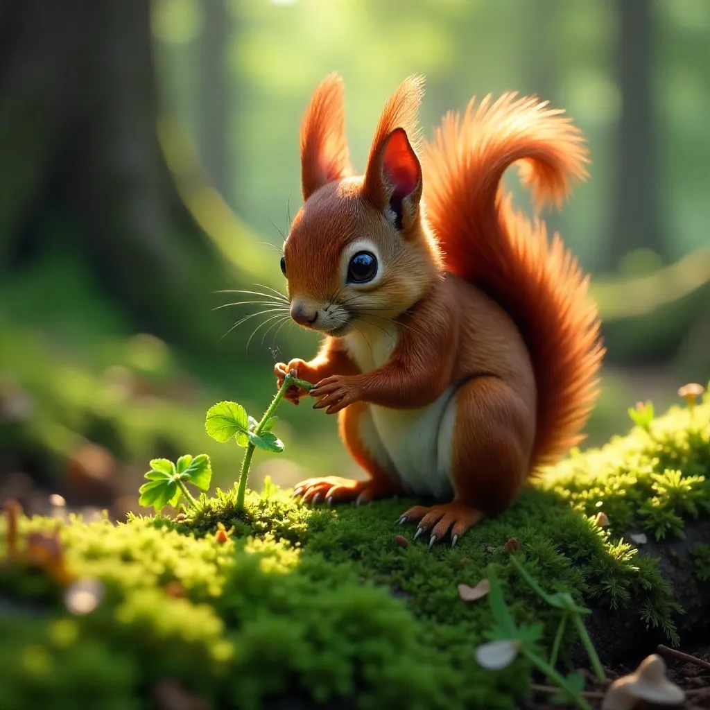 Curious Red Squirrel in a Mossy Forest