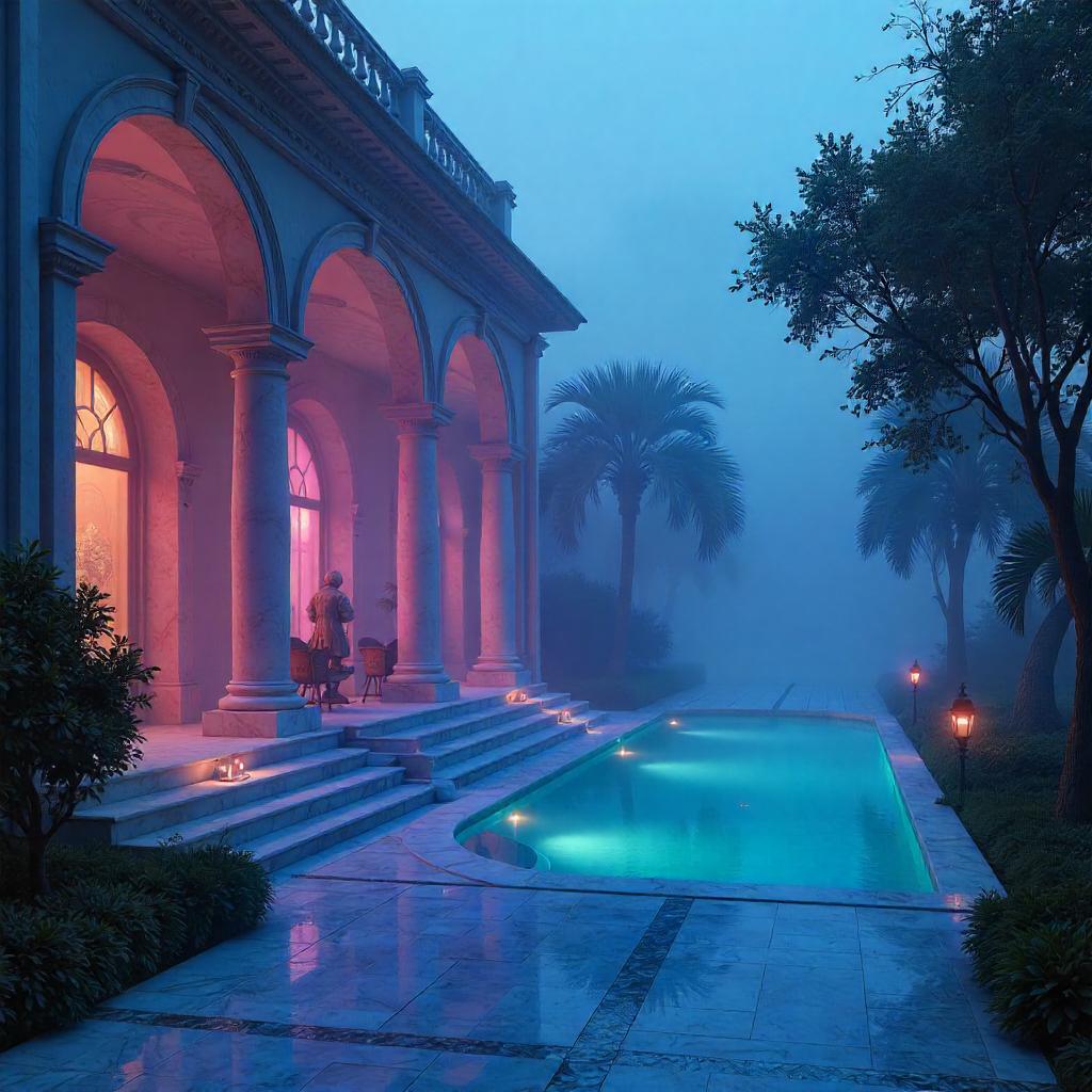 Fogbound Villa: Neon Digital Dreamscape