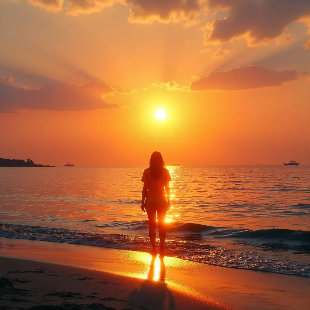 Silhouette by the Sea at Golden Sunset