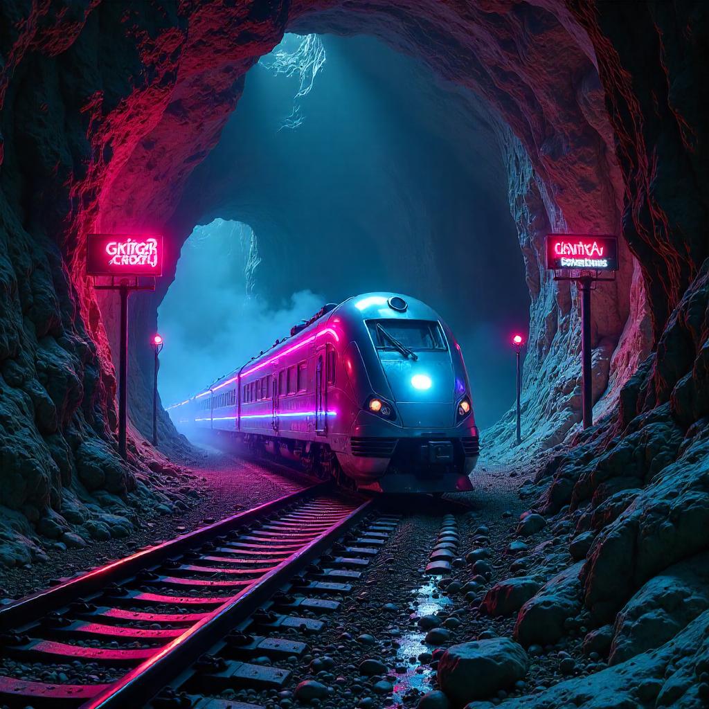 Neon Cyberpunk Train in the Cavern