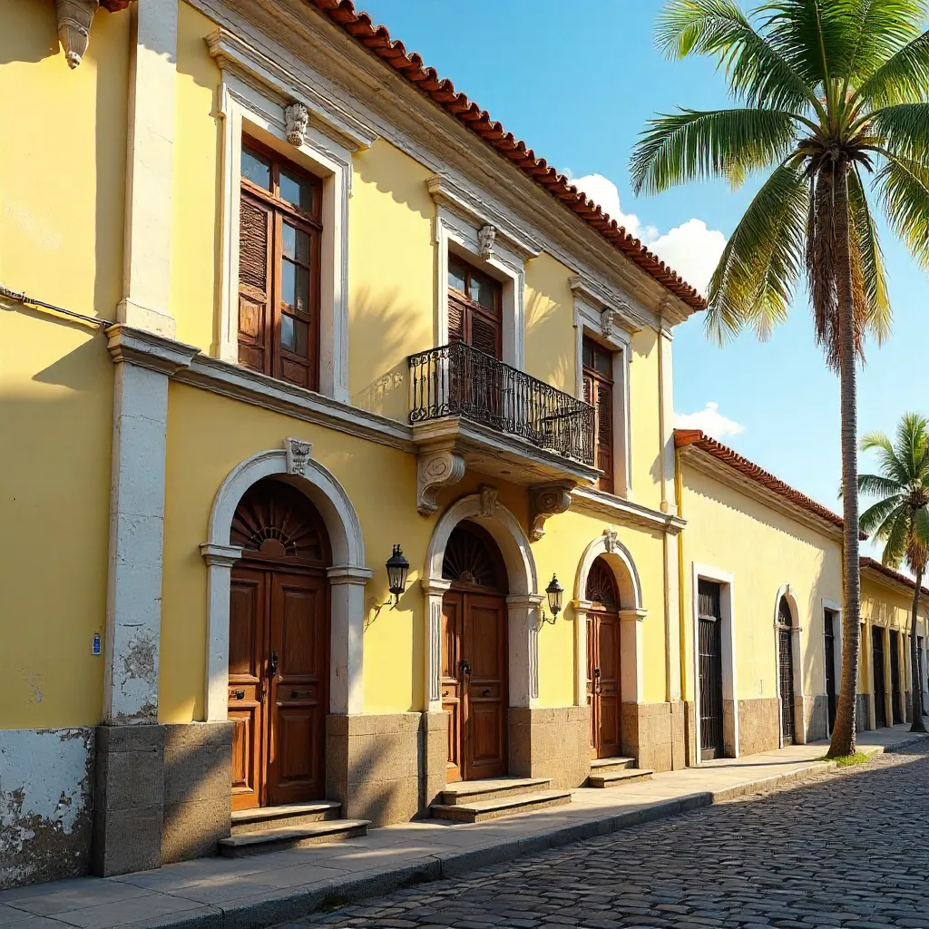 Colonial Portuguese Facade in Porto Seguro, Brazil