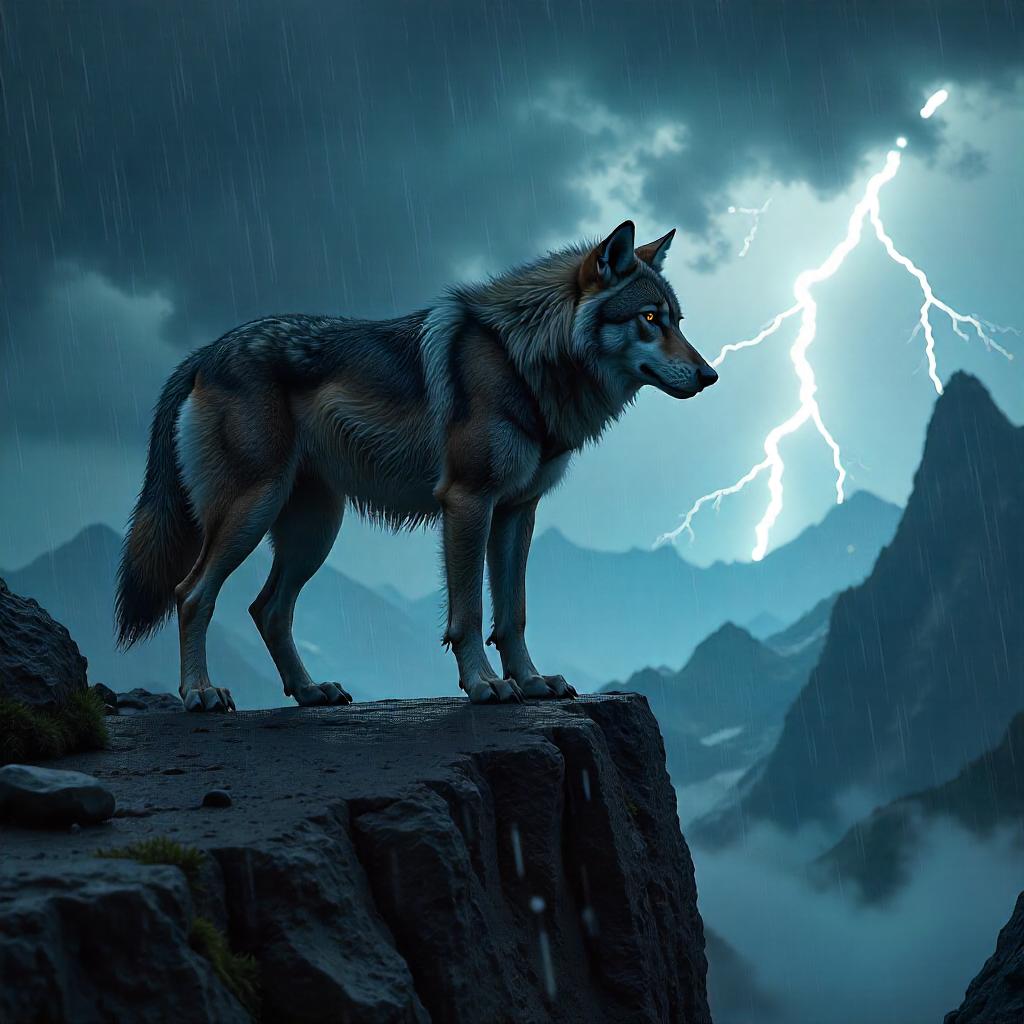 Thunderstorm Wolf: Ultra-Realistic 3D Render