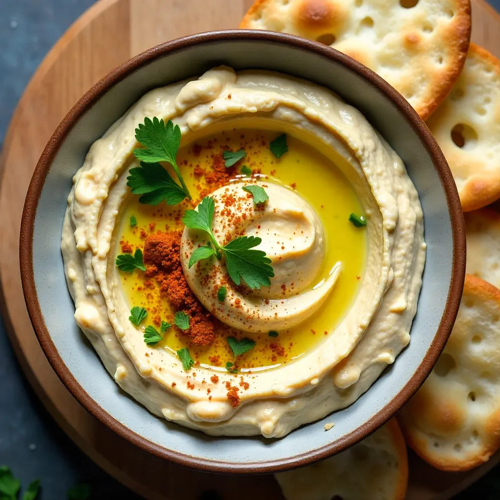 Top-Down Hummus with Crispy Chickpeas & Flatbread